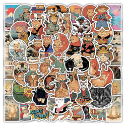 Anime Samurai Cat Stickers Pack - Cute Cartoon Decals for Phone, Laptop, Luggage, Skateboard (ONLINE ORDER ONLY)