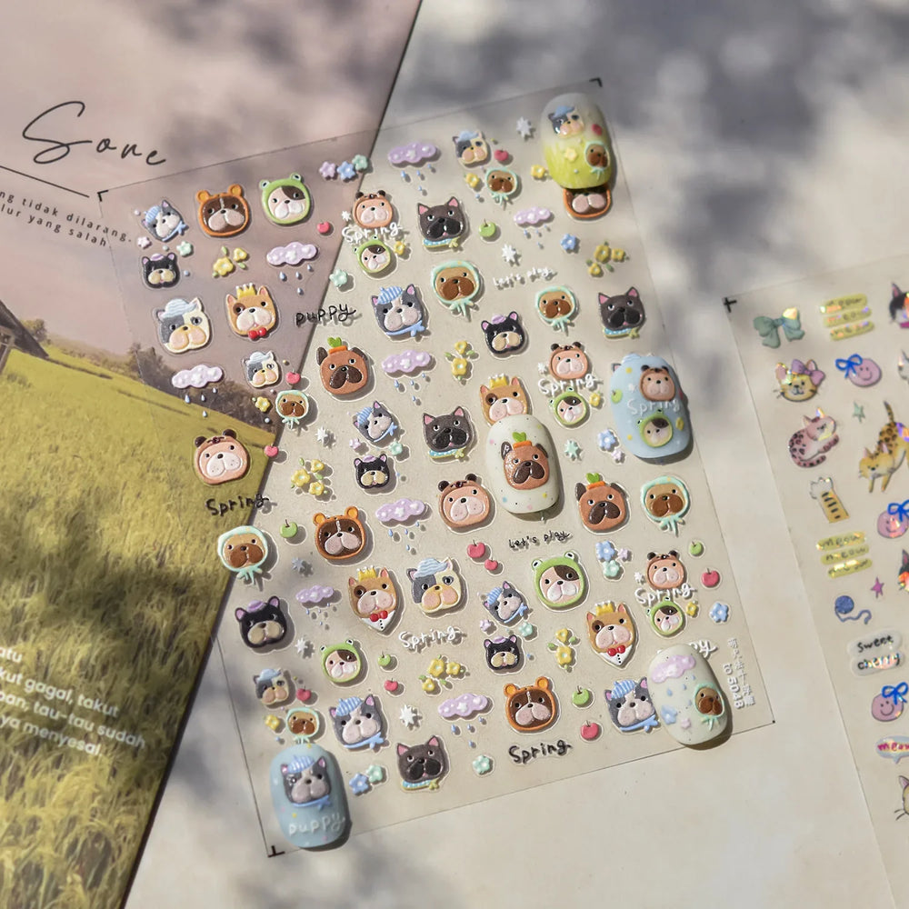 Cute Leopard Cat Ginger Cat Paw Bowknot Knitting Wool Ball Fish Self Adhesive Nail Art Stickers IllusionChic Manicure Decals (ONLINE ORDER ONLY)