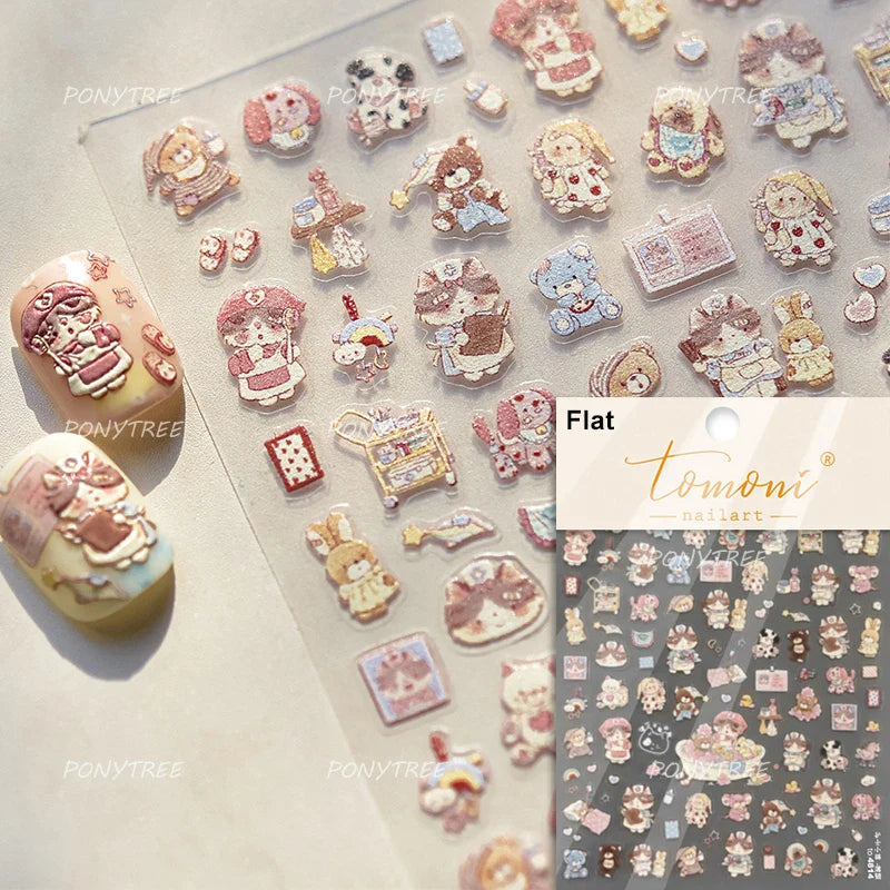 Cute Lovely Red Apple Core Black Kitten Cat's Paw Bread Slices Fruit Star Soft Relief Adhesive Nail Art Sticker Manicure Decals (ONLINE ORDER ONLY)