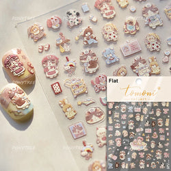 Cute Lovely Red Apple Core Black Kitten Cat's Paw Bread Slices Fruit Star Soft Relief Adhesive Nail Art Sticker Manicure Decals (ONLINE ORDER ONLY)