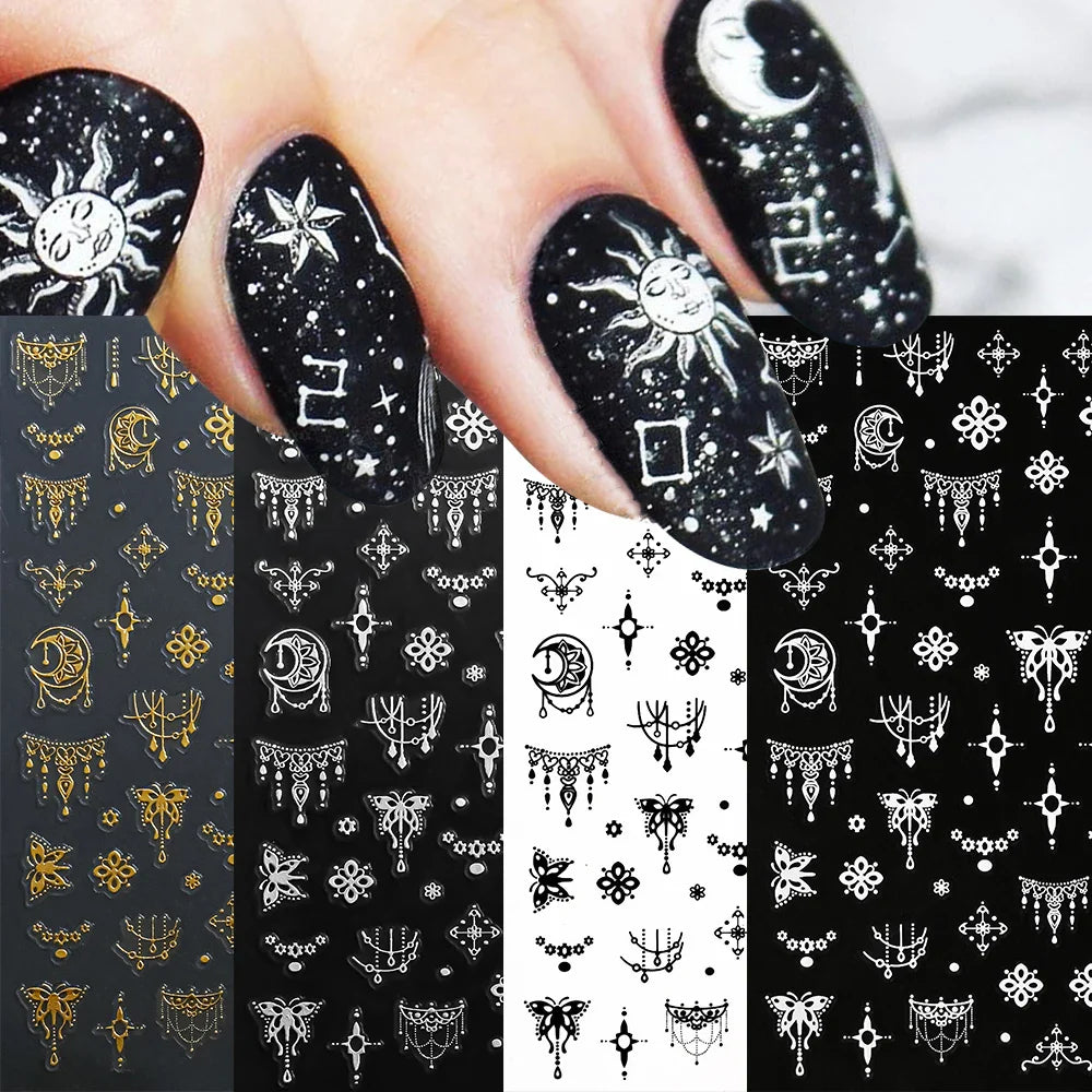4pcs Roman Letter Design Nail Stickers Golden/Silvery/Black/White Alphabet Design Self Adhesive Decal English Words DIY Manicure (Online Order Only)