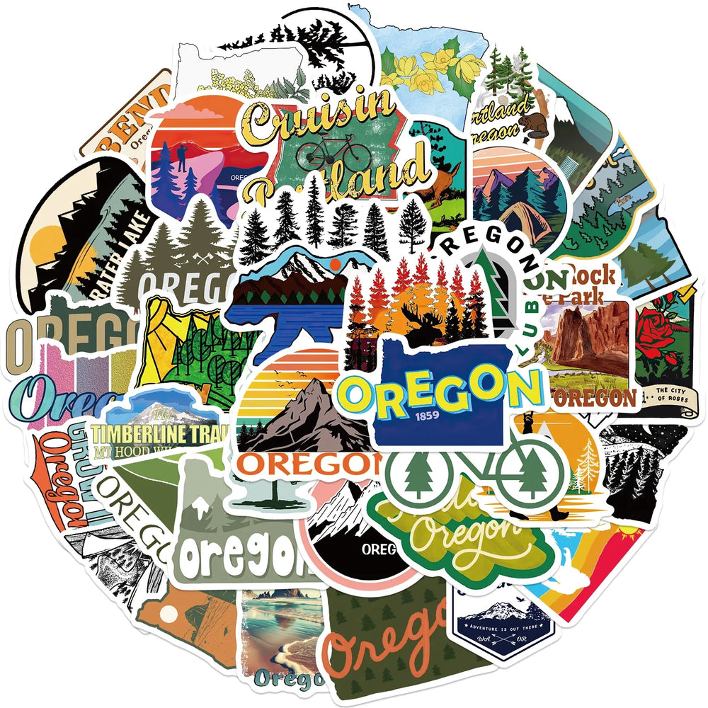 50Pcs Oregon America State Sticker For Laptop Luggage Phone Suitcase Skateboard Styling DIY Decal Pegatina Aufkleber Toy Decal (Online Order Only)
