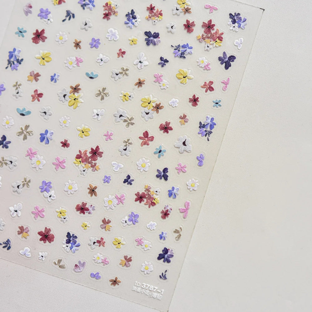 Wild Flower Oil Painting Small Variegated Daisy Peach Blossom Lavender Spring Petal Adhesive Nail Art Stickers Manicure Decals (Online Order Only)