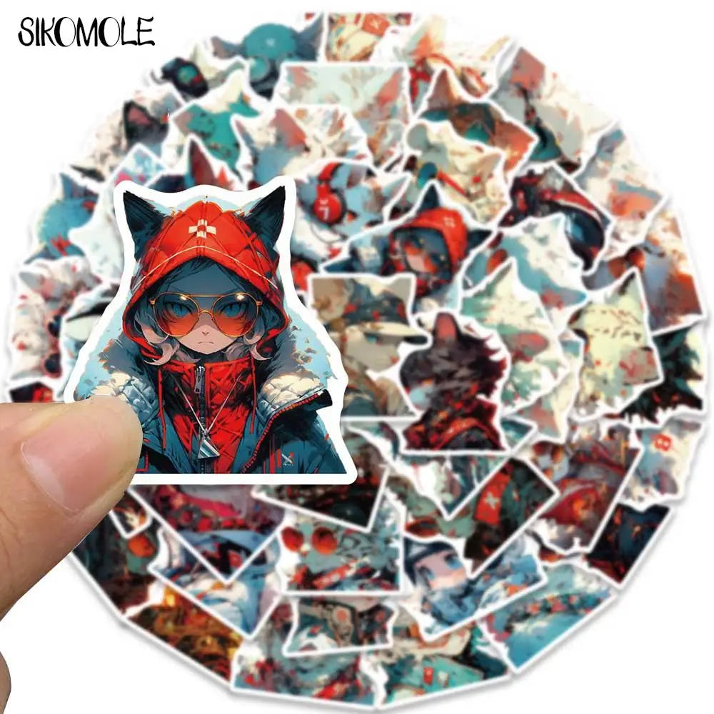 10/30/50PCS Cartoon Anime Cyberpunk Cat Anime Graffiti Stickers Kawaii DIY Travel Luggage Guitar Fridge Laptop Sticker Kid Decal (ONLINE ORDER ONLY)