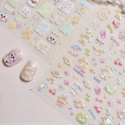 Small Animals Meeting Dog Cat Kitten Bowknot Cherry Butterfly Wreath Paw Star Hat Self Adhesive Nail Art Stickers Manicure Decal (ONLINE ORDER ONLY)