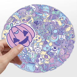 10/30/50/100pcs Cool Purple Cute Gothic Magic Witch Cartoon Stickers Skateboard Laptop Phone Car DIY Waterproof Sticker Decal (ONLINE ORDER ONLY)