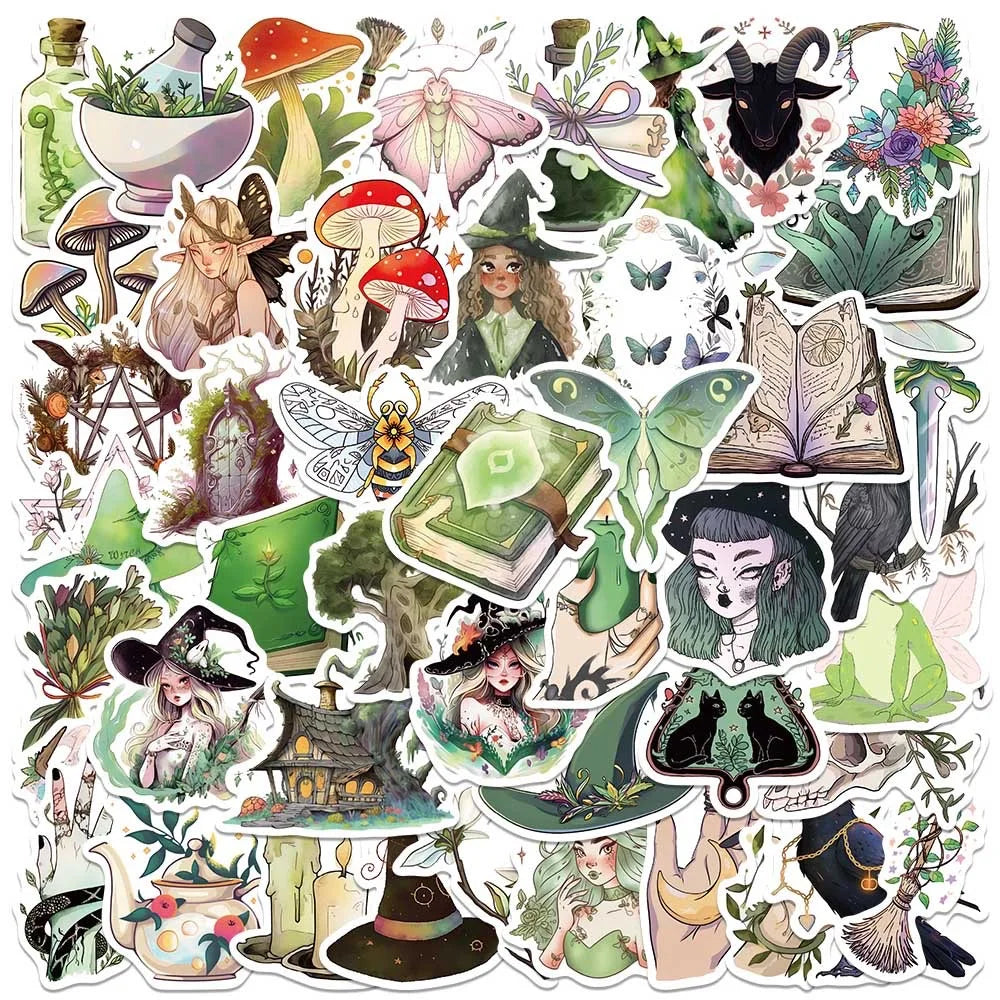10/50Pcs Cute Forest Witch Magic World Stickers Aesthetic DIY Scrapbooking Skateboard Laptop Phone Fridge Car Decoration Sticker (Online Order Only)