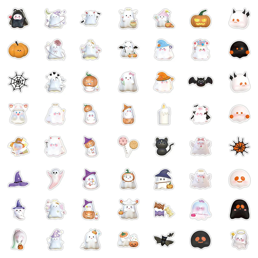 10/30/60PCS Cute Cartoon 3D Ghost Stickers Halloween Decoration Decals For Skateboard Fridge Bike Notebook Car Sticker DIY Toys (Online Order Only)
