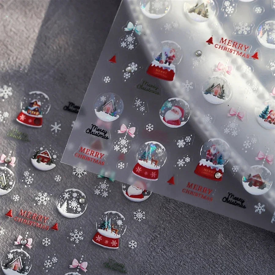 Crystal Ball Santa Claus Snowman Bowknot Red Christmas Tree Bell Socks Self Adhesive Nail Art Stickers Snowflake Manicure Decals (ONLINE ORDER ONLY)