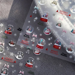 Crystal Ball Santa Claus Snowman Bowknot Red Christmas Tree Bell Socks Self Adhesive Nail Art Stickers Snowflake Manicure Decals (ONLINE ORDER ONLY)