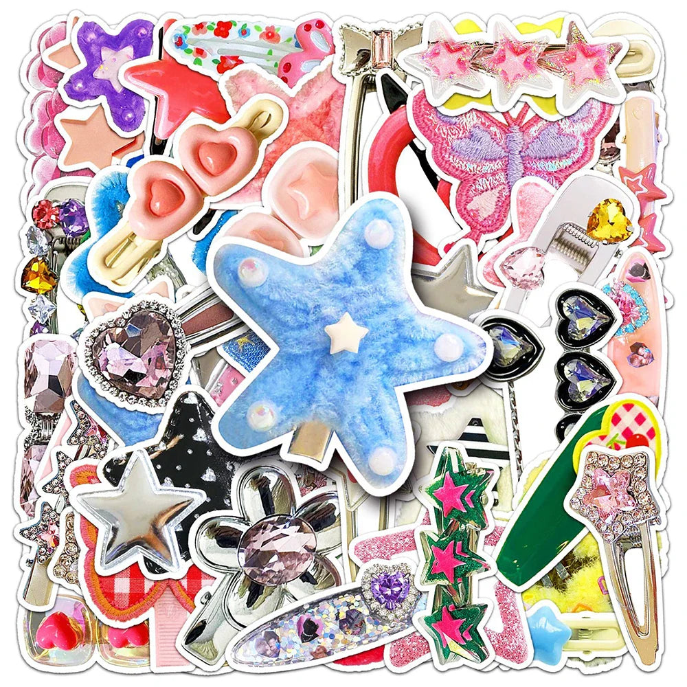 Y2K Star Hair Clips Stickers Decals Cartoon DIY Phone Notebook Bike Skateboard Suitcase Graffiti 10/30/50pcs (Online Order Only)