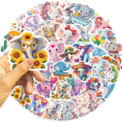 50pcs Elephant Stickers Pack Cute Animal Stickers Kawaii Stickers for Water Bottles Laptop Luggage Cartoon Waterproof Sticker (Online Order Only)