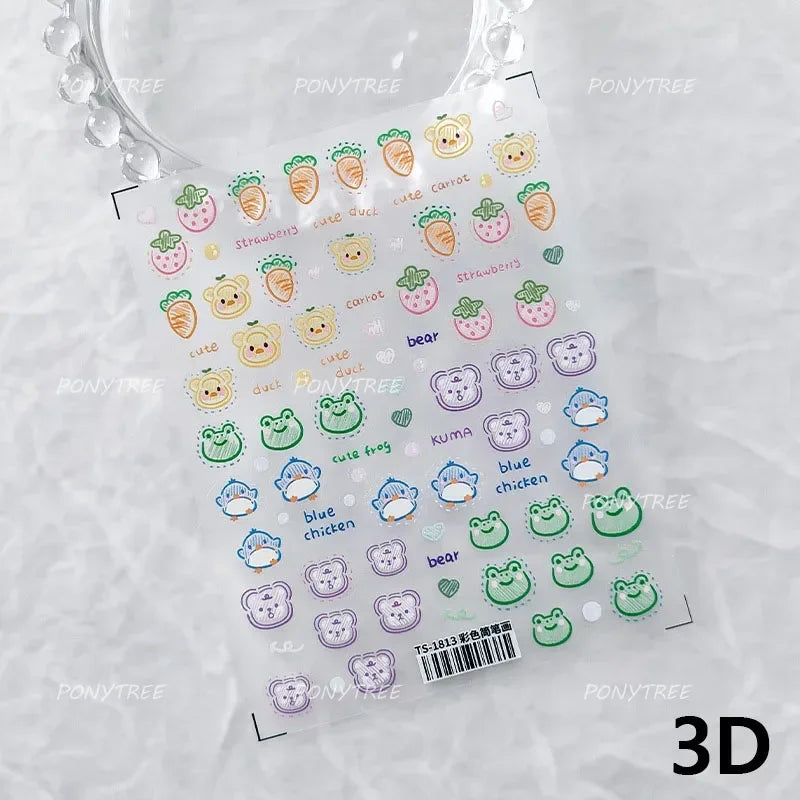 Cute Duck Pear Bowknot Mini Flower Duckling Line Bow Photo Frame Seal Stamp Figure Self Adhesive Nail Art Sticker Manicure Decal (ONLINE ORDER ONLY)