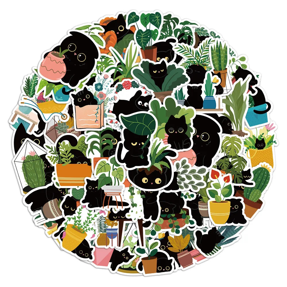 10/30/60PCS Cute Plants Cat Stickers Graffiti Cartoon Kawaii Animals Decals Kids Toys DIY Laptop Phone Skateboard Bike Suitcase (Online Order Only)