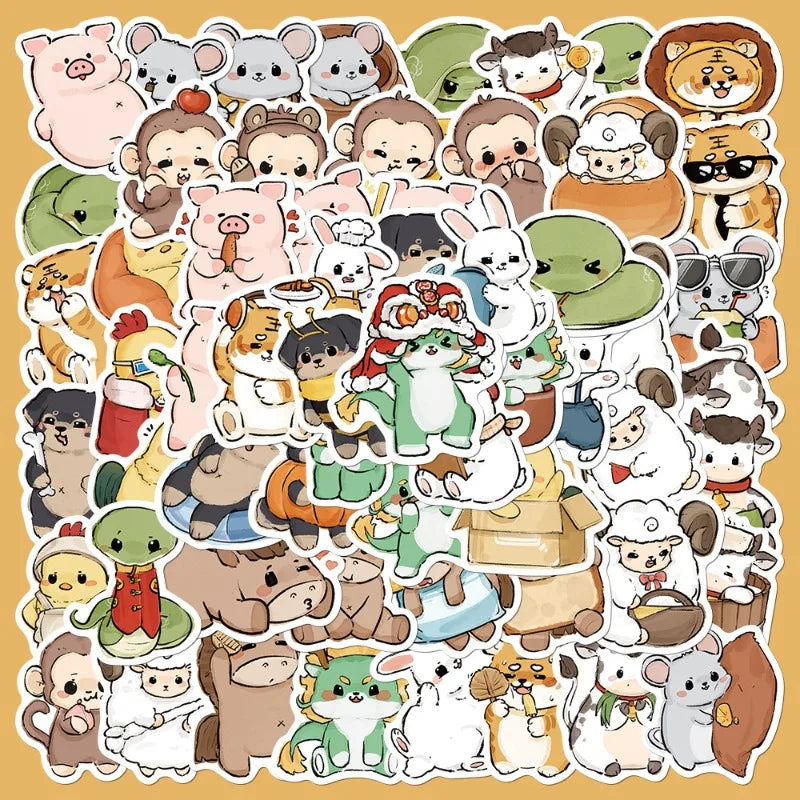 60pcs Cute Animal Graffiti Stickers for Helmet, Wall, DIY Decoration (Online Order Only)