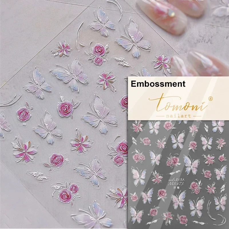 Pale Flower Bouquet Label Bowknot Stationery Sunflower Daisy Leaf 3D Self Adhesive Nail Art Stickers Rhinestone Manicure Decals (Online Order Only)