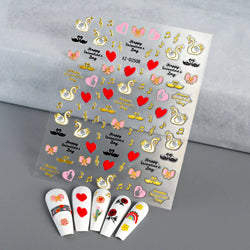 1PC Holographic Laser Heart Nail Stickers-3D Self-Adhesive Golden White Valentines Day Nail Decals For Women Nail Art Decoration (ONLINE ORDER ONLY)