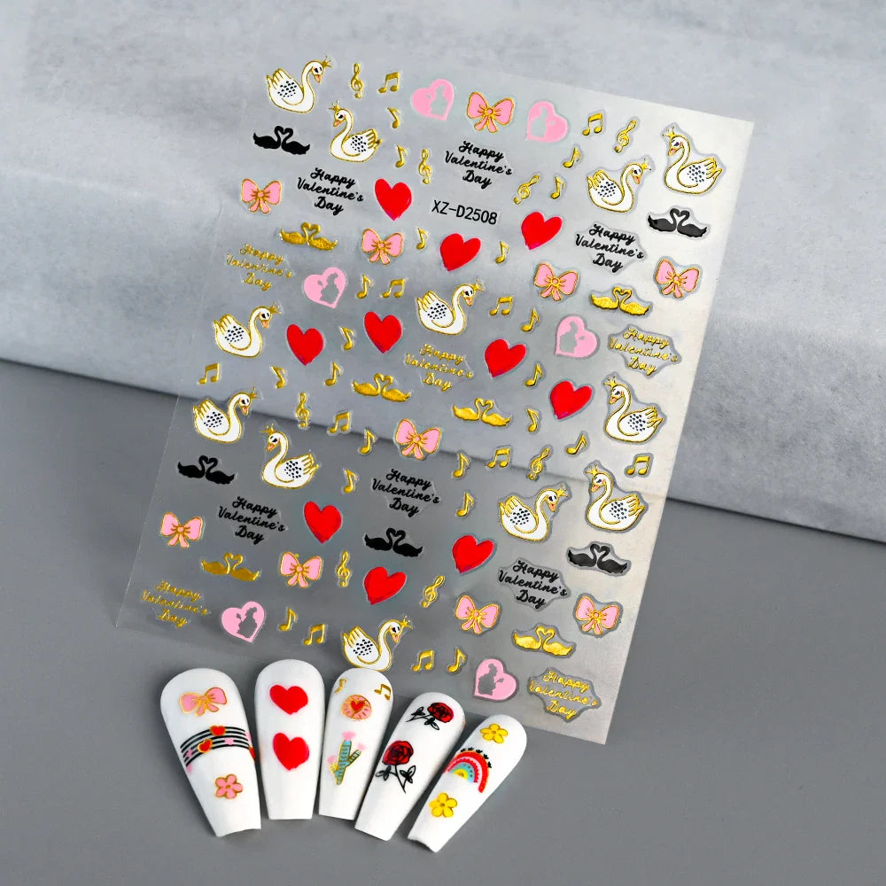 1pc Bohemian Valentine Nail Stickers 3D Self-Adhesive Fantasy Nail Art Glitter Sun, Heart, Lock, Star & Moon Designs Nail Decals (ONLINE ORDER ONLY)
