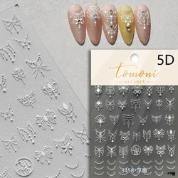 Gradient Halo Dyeing Dark Red Rose Flower Rhinestone Lace Bow Heart 3D Self Adhesive Nail Art Decoration Sticker Manicure Decals (ONLINE ORDER ONLY)