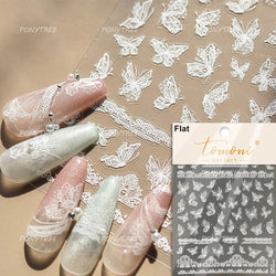 Butterfly Flower Hollow Out Lace Delicate Floral Print Shiny Cloth Block Insect Self Adhesive Nail Art Stickers Manicure Decals (Online Order Only)