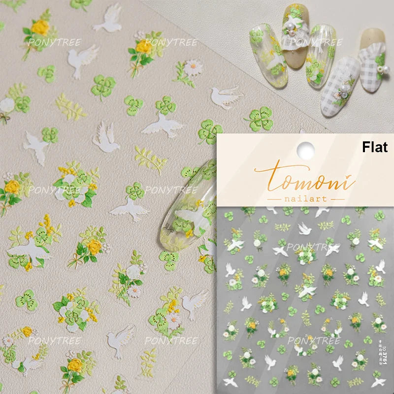 Painting Sketch Tulip Daisy Willows Scenery Daisy Colorful Flowers Sun Star Butterfly Wicker 3D Nail Art Stickers Manicure Decal (ONLINE ORDER ONLY)