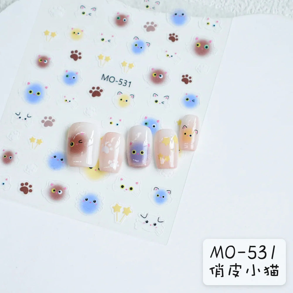 Lovely Cartoon Halo Dyeing Cat Bowkbot Paw Kitten Star Love Charming Self Adhesive Nail Art Sticker Cute Animals Manicure Decal (ONLINE ORDER ONLY)