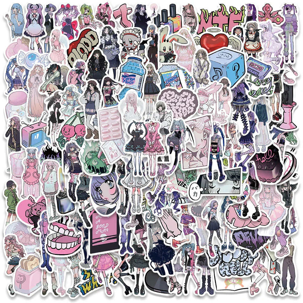 60PCS Y2K Gothic Lolita Pink Anime Stickers for Phone Laptop Car (ONLINE ORDER ONLY)