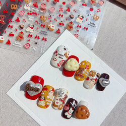 Cute Bowknot Dog Puppy Bear Strawberry Cake Fruit Juice Coffee Desserts Corgi Cherry Adhesive Nail Art Stickers Manicure Decals (ONLINE ORDER ONLY)