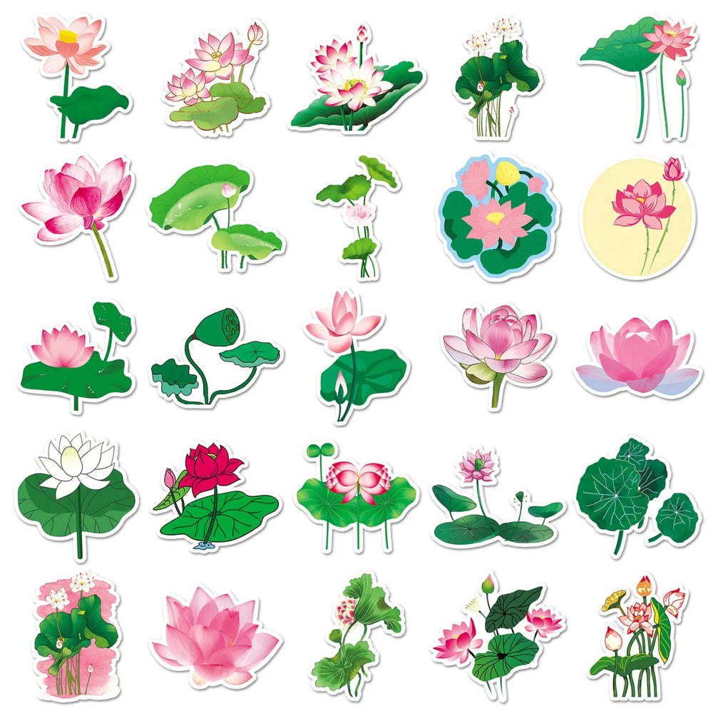 10/30/50PCS Lotus Cartoon Stickers Lotus Leaf Sticker DIY Luggage Laptop Phone Car Bike Graffiti  Skateboard Plant Decals Toy (ONLINE ORDER ONLY)