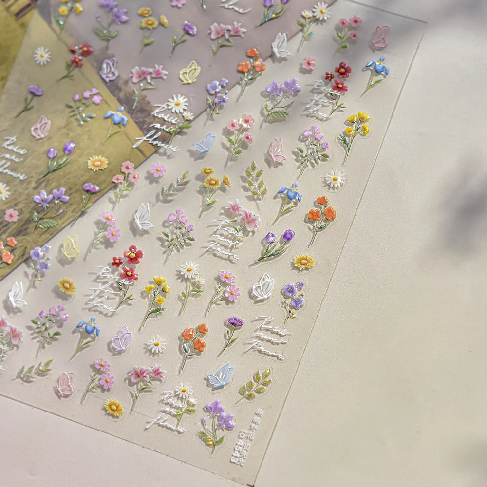 Dried Flower Butterfly Wildflowers Daisy Lily Moth Orchid Garden Self Adhesive Nail Art Stickers Chic Manicure Decals Wholesale (ONLINE ORDER ONLY)