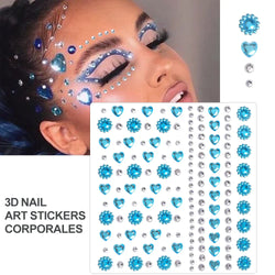 5Pcs Coloful Glitter Face Jewelry Sticker Crystal Eye Body Face Jewels Bady Makeup Tools Temporary Self-Adhesive Nail Rhinestone (ONLINE ORDER ONLY)