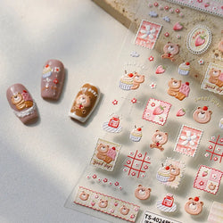 Sweet Dessert Cute Bear Cake Apple Flower Strawberry Jam Lace Line Bear Footprints Adhesive Nail Art Stickers Manicure Decals (ONLINE ORDER ONLY)