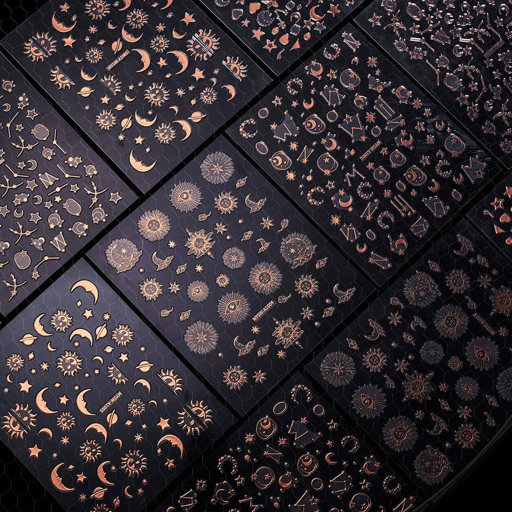 6 Sheets Moon/Star Nail Art Sticker Adhesive Gold Color Sticker Sheets Universal Constellation Shapes Sticker Art Decoration (ONLINE ORDER ONLY)