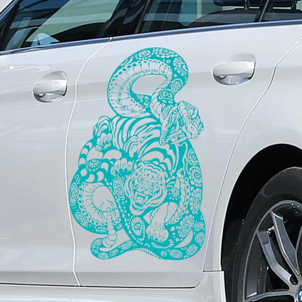 Anime Detachment Car Stickers Tiger And Snake Body Big Picture Decoration Movement Style Die Cutting Waterproof PVC Vinyl Decals (ONLINE ORDER ONLY)