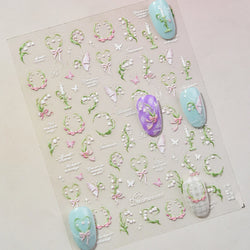 Romantic Lily of The Valley Candle Holder Wreath Bowknot Butterfly Dreamy Adhesive Nail Art Decorations Stickers Manicure Decals (Online Order Only)