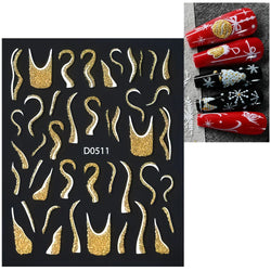 1pc Christmas Nail Sticker 3D Gold Glitter Snowflake Elk Penguin Bells Design Adhesive Nail Slider Decals Winter Manicure Decor* (Online Order Only)