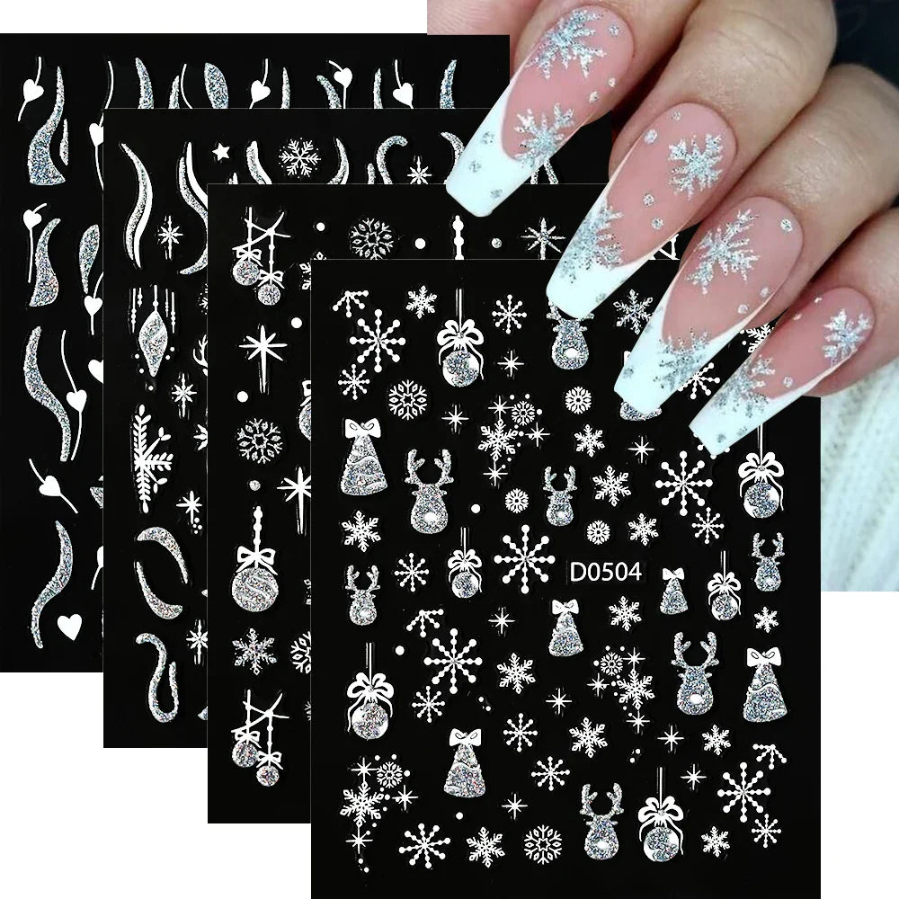 1pc Christmas Nail Sticker 3D Gold Glitter Snowflake Elk Penguin Bells Design Adhesive Nail Slider Decals Winter Manicure Decor* (Online Order Only)
