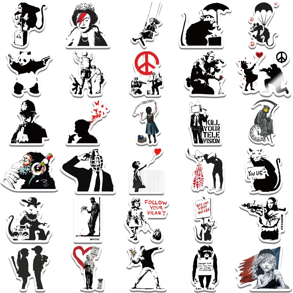 10/30/67PCS Banksy Art Graffiti Street Art Stickers Aesthetic Decal Skateboard Phone Laptop Car Bike Waterproof Sticker Kid Toy (ONLINE ORDER ONLY)
