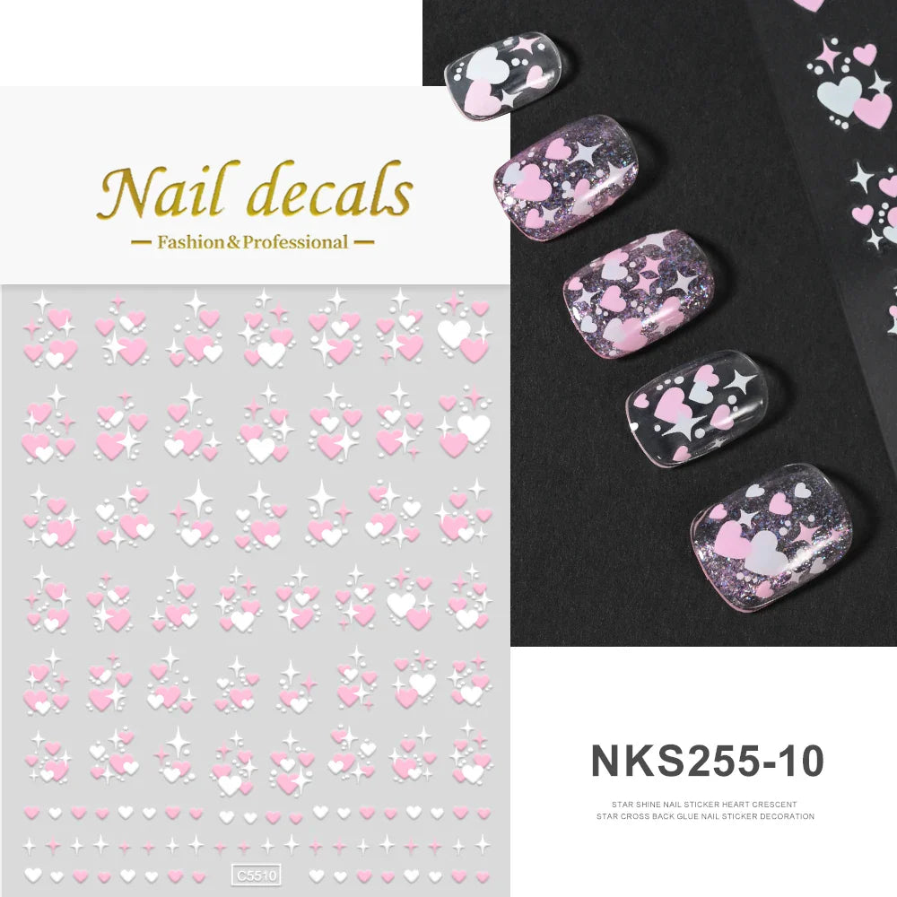 1 Sheet Star Nail Art Stickers 3d Self Adhesive Nail Decals Black White Golden Silver Color Star Design Nail Supplies Accessory (ONLINE ORDER ONLY)