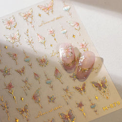 Butterfly Peach Blossom Flowers Lantern Star Tassel Pendant Gold Hot Stamping Self Adhesive Nail Art Stickers Manicure Decals (ONLINE ORDER ONLY)