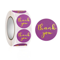 1" Black Gold Foil Thank You Stickers Roll for Wedding, Envelope, Bake Seal 100-500 Pcs (Online Order Only)