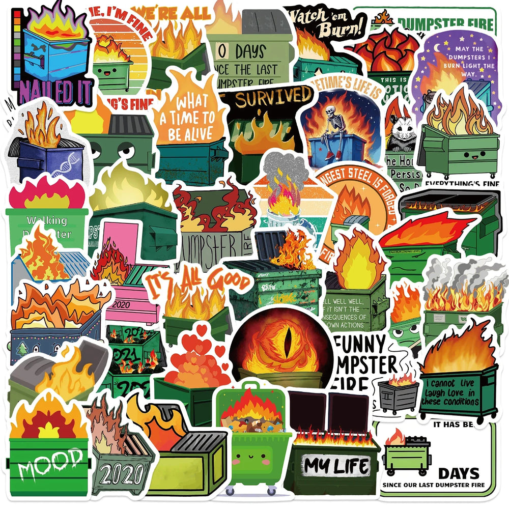 56Pcs Creative Dumpster on Fire Stickers For Phone Suitcase Journal Accessories Scrapbooking Supplies DIY Graffiti Stickers (Online Order Only)