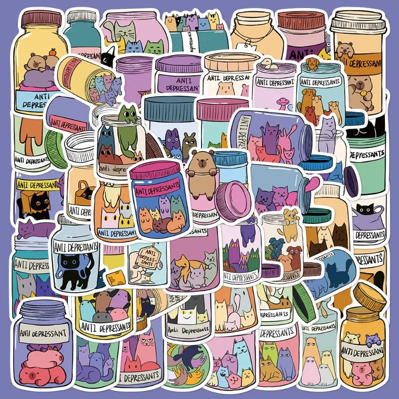 50pcs Cartoon Cat Graffiti Stickers for Helmet, Wall, DIY Decoration (Online Order Only)