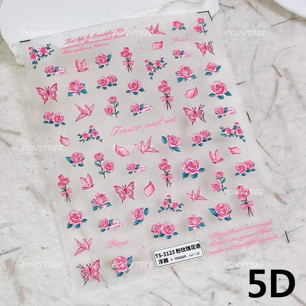 French Chic Mini Pink Rose Flower Bowknot Lace Ribbon Pearl White Little Flower Self Adhesive Nail Art Stickers Manicure Decals (ONLINE ORDER ONLY)