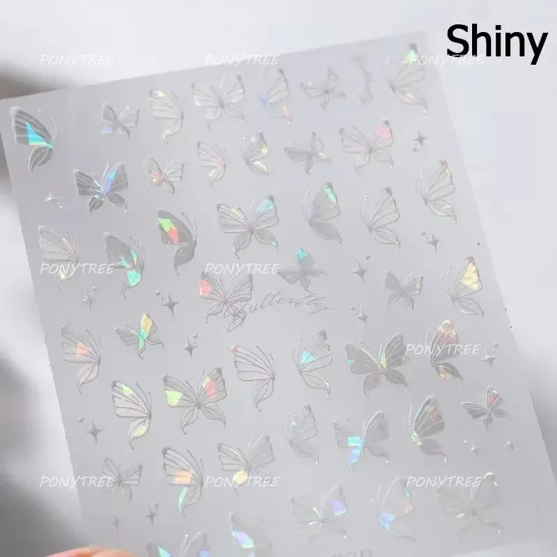 Green Blue Glass Butterfly Lily Flowers Star Line Water Droplet Charming Shiny Self Adhesive Nail Art Stickers Manicure Decals (ONLINE ORDER ONLY)