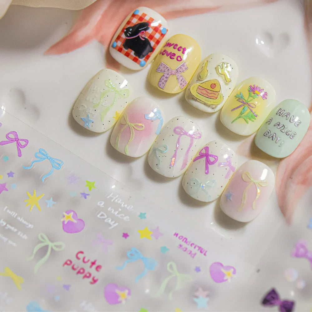 Black Rabbit Bunny Ribbon Bowknot Flower Cake Daisy Dessert Knife Fork Butterfly Self Adhesive Nail Art Stickers Manicure Decals (ONLINE ORDER ONLY)