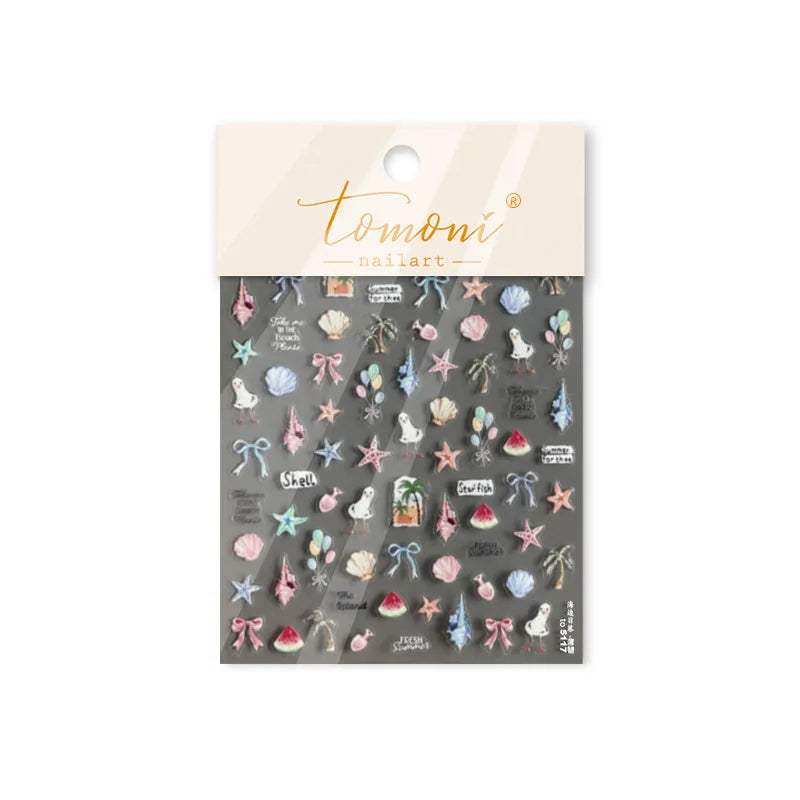 Summer Beach Bikini Watermelon Hat Sandals Ice Cream Shell Conch Starfish Cat Duck Nail Art Decoration Stickers Manicure Decals (ONLINE ORDER ONLY)
