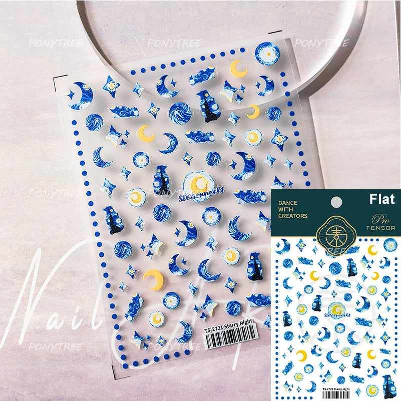 Star Moon Love Heart Curved Line Arc Dreamy Necklace Hanging in The Air Starry Night Adhesive Nail Art Stickers Manicure Decals (ONLINE ORDER ONLY)