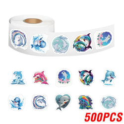 100-500pcs Cute Dolphin Stickers Reward Stickers Kids Toys DIY Scrapbook Party Gift Decoration Label Stationery Sticker (Online Order Only)