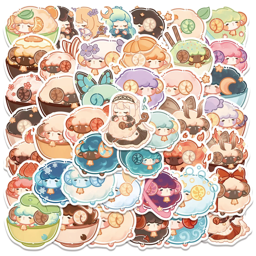 Kawaii Sheep Stickers Pack - Cute Cartoon Animal Decals for Laptop, Luggage, Skateboard, Kids Toys (Online Order Only)